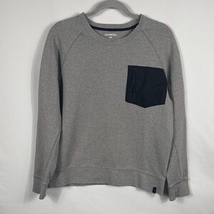 Express Heather Gray Crewneck Sweater with Black Zip Pocket. Mens Size M.